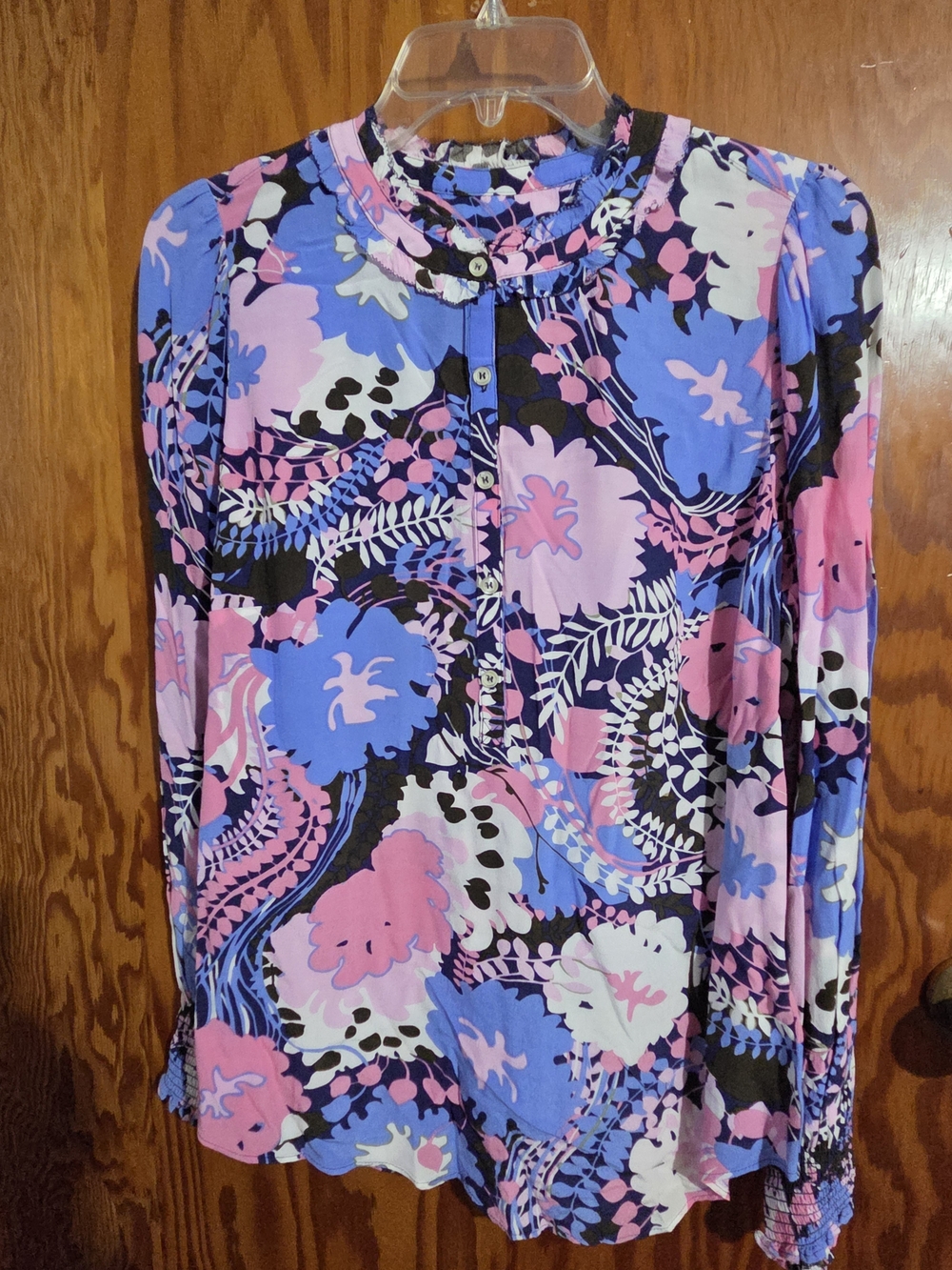 Talbots Pink, Blue & Black Floral Long-Sleeve Blouse